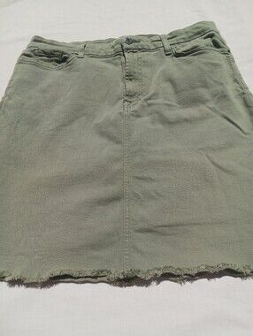 Jen7  Army Green Frayed Edge Skirt, Womens Size 16